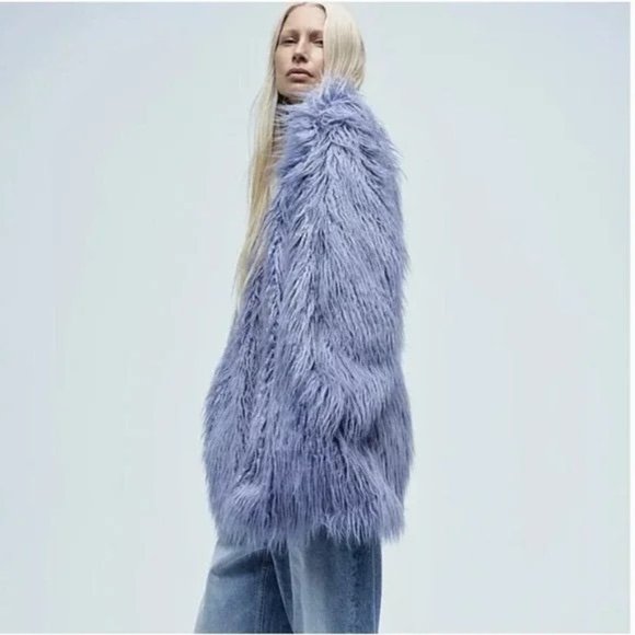Free People Renata Fur Coat Jacket Oversized Taylor Swift Size XS NWT Blue Lined - Picture 4 of 7